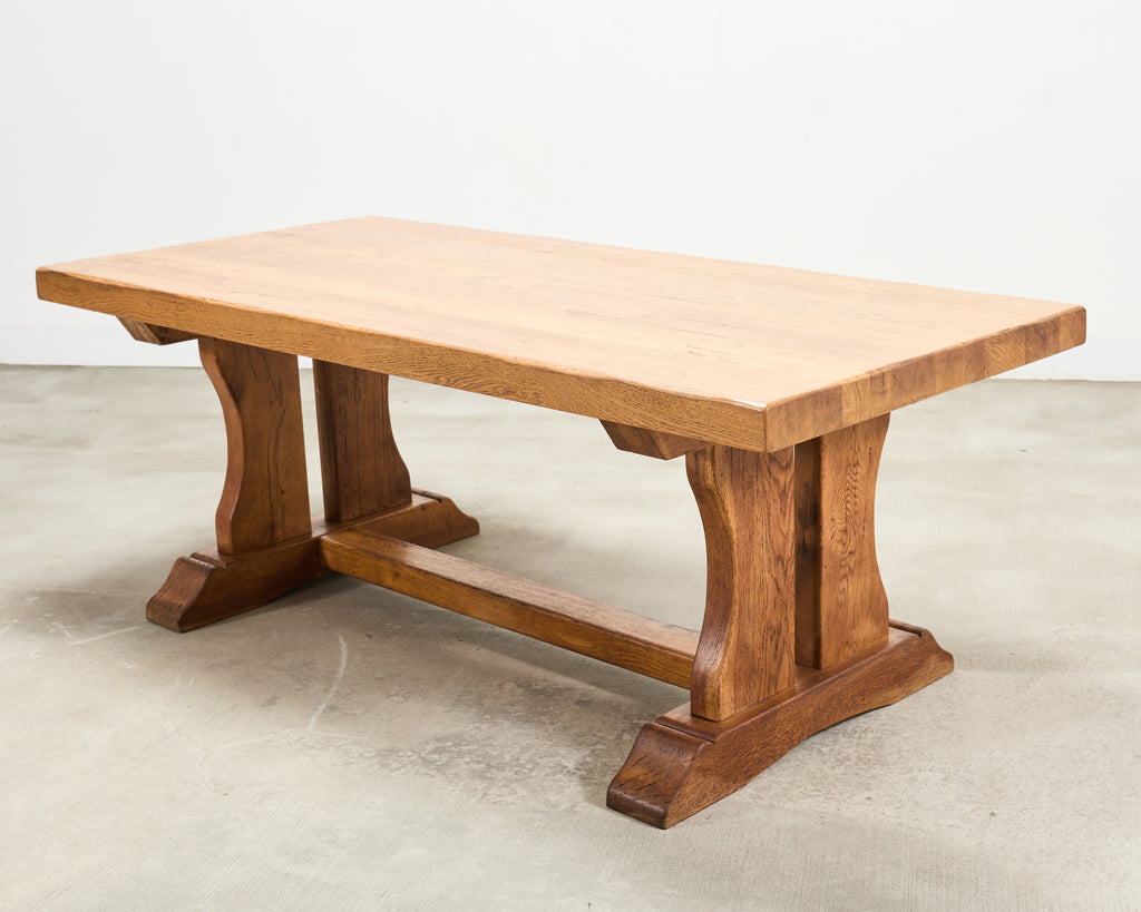 French Provincial Oak Country Farmhouse Trestle Dining Table