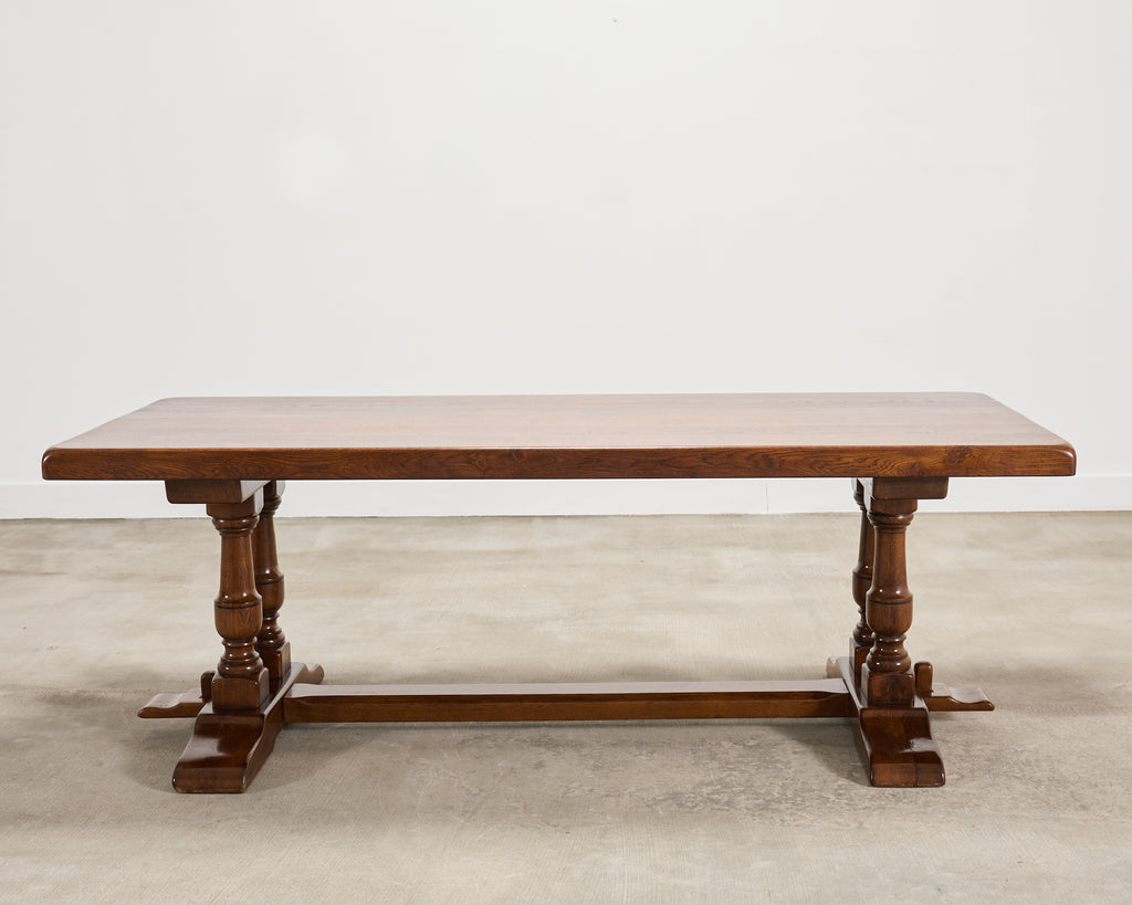 Country French Provincial Oak Double Trestle Dining Table 7 Ft