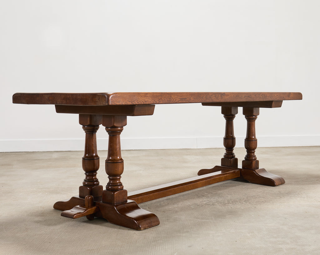 Country French Provincial Oak Double Trestle Dining Table 7 Ft