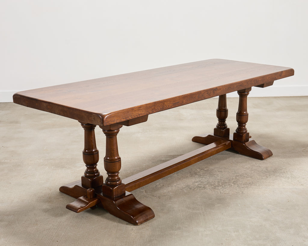 Country French Provincial Oak Double Trestle Dining Table 7 Ft