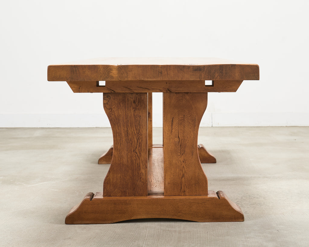 French Provincial Oak Country Farmhouse Trestle Dining Table