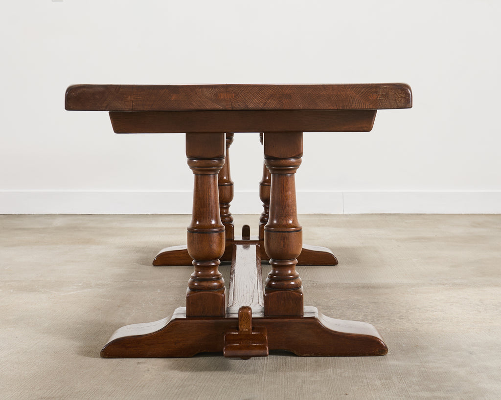 Country French Provincial Oak Double Trestle Dining Table 7 Ft