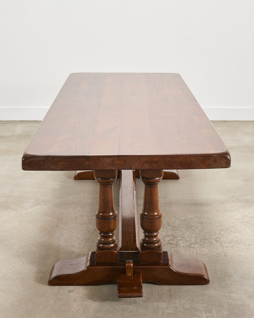 Country French Provincial Oak Double Trestle Dining Table 7 Ft