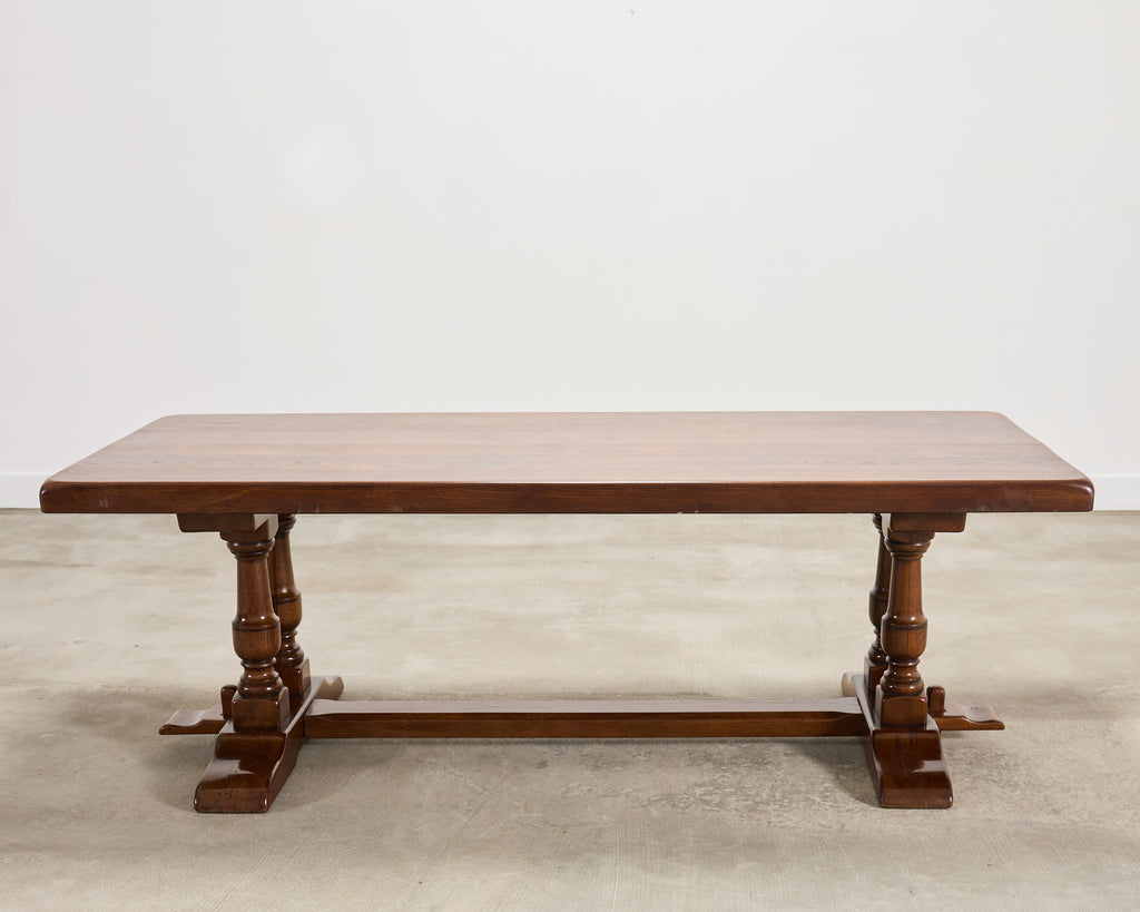 Country French Provincial Oak Double Trestle Dining Table 7 Ft