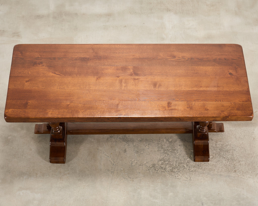 Country French Provincial Oak Double Trestle Dining Table 7 Ft