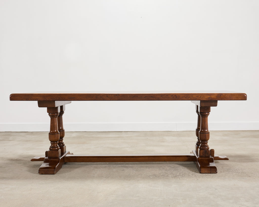 Country French Provincial Oak Double Trestle Dining Table 7 Ft