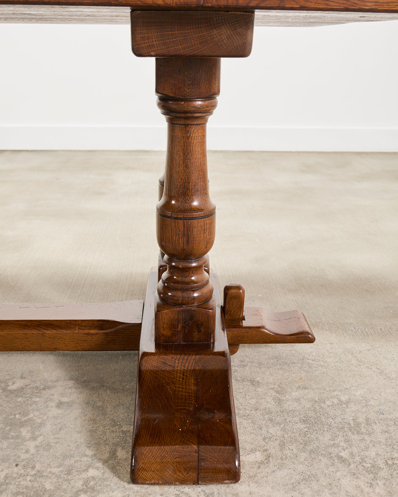 Country French Provincial Oak Double Trestle Dining Table 7 Ft