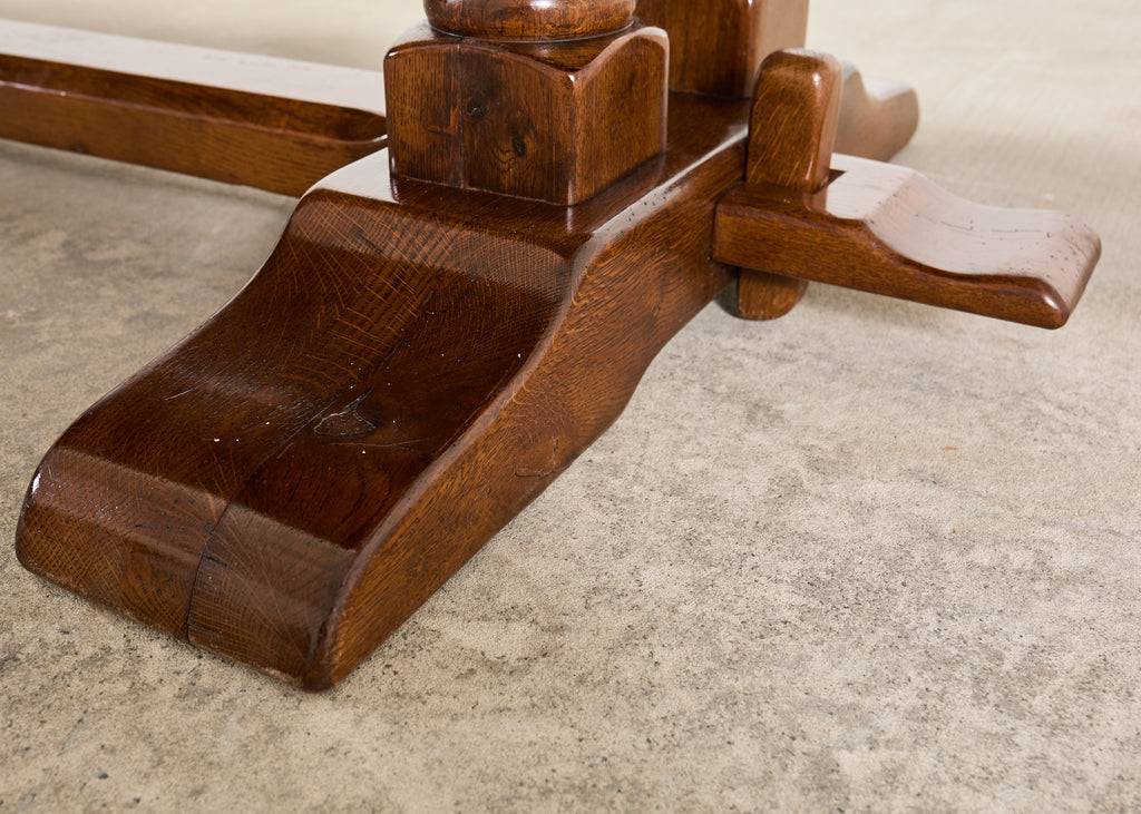 Country French Provincial Oak Double Trestle Dining Table 7 Ft