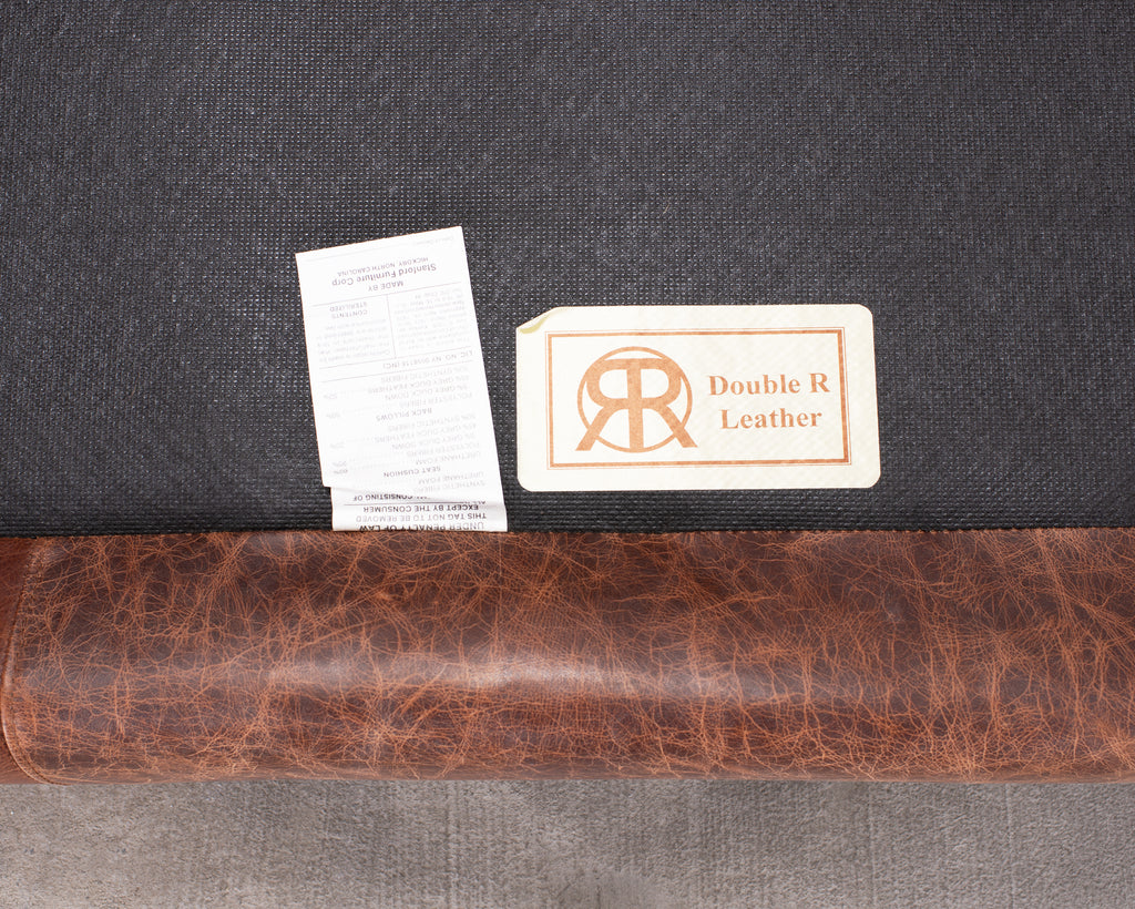 Country English Style Distressed Leather and Walnut Sofa