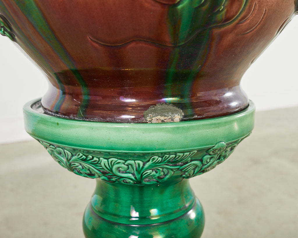 English Aesthetic Movement Pottery Japanese Dragon Jardinière on Stand