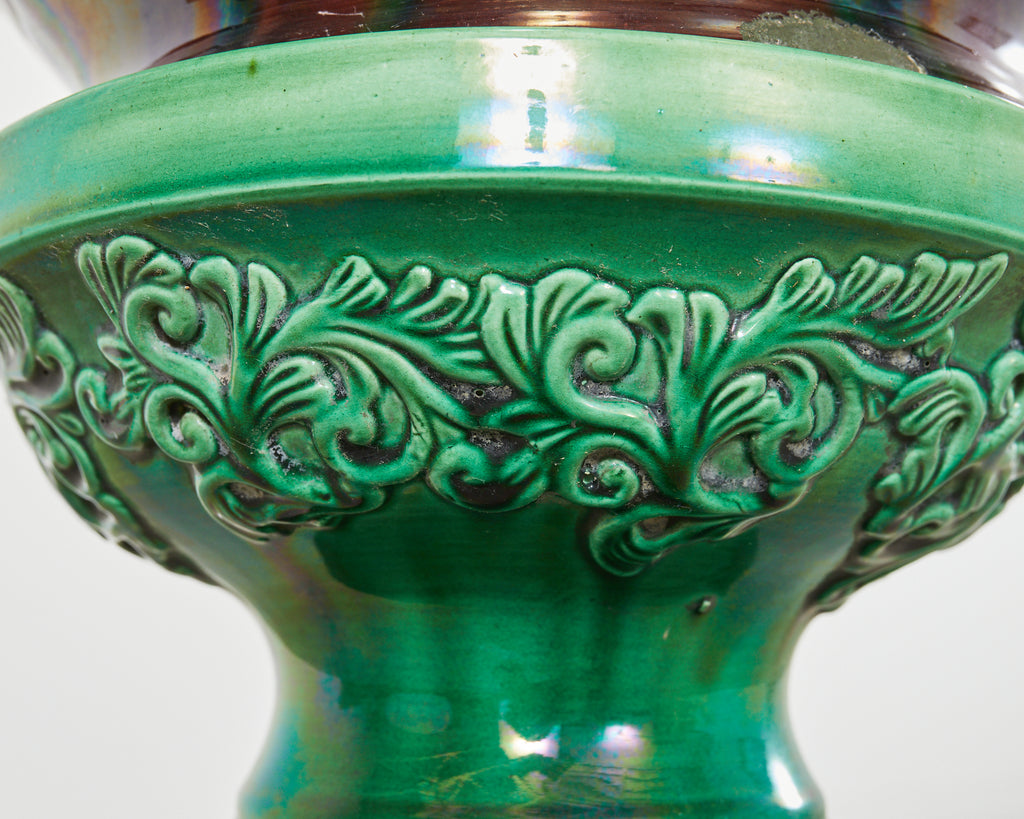 English Aesthetic Movement Pottery Japanese Dragon Jardinière on Stand