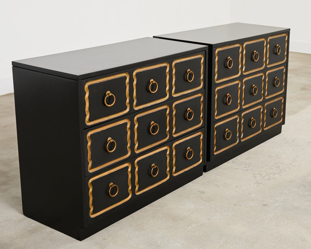 Set of Three Dorothy Draper Espana Chests in Black Bean