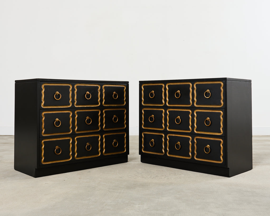 Set of Three Dorothy Draper Espana Chests in Black Bean