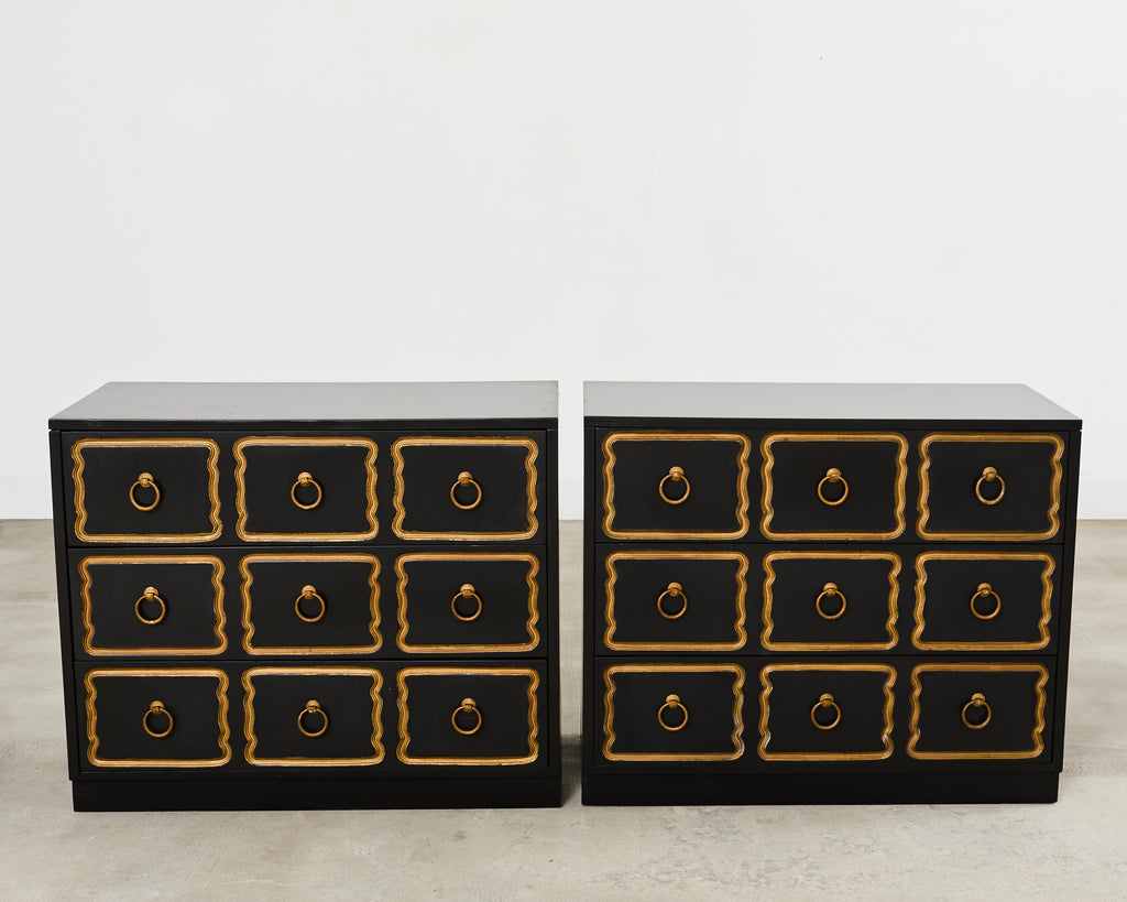 Set of Three Dorothy Draper Espana Chests in Black Bean