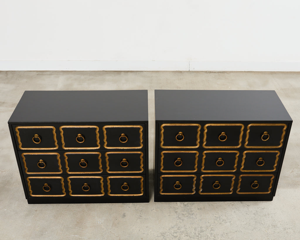 Set of Three Dorothy Draper Espana Chests in Black Bean
