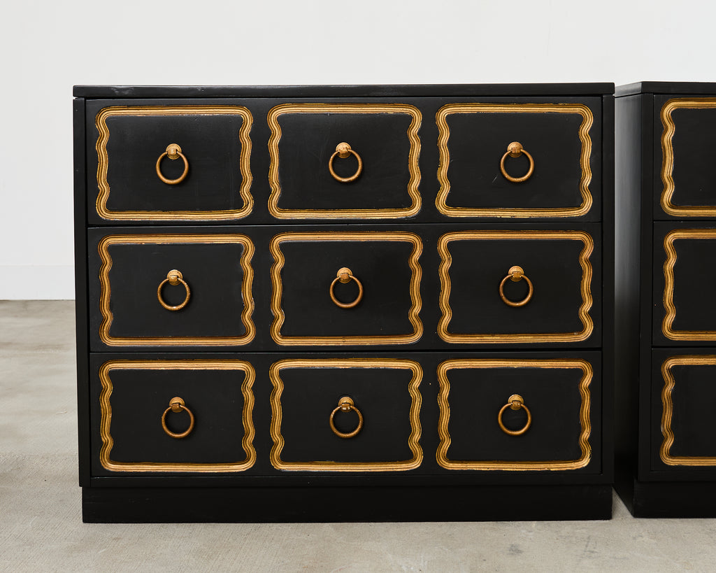 Set of Three Dorothy Draper Espana Chests in Black Bean