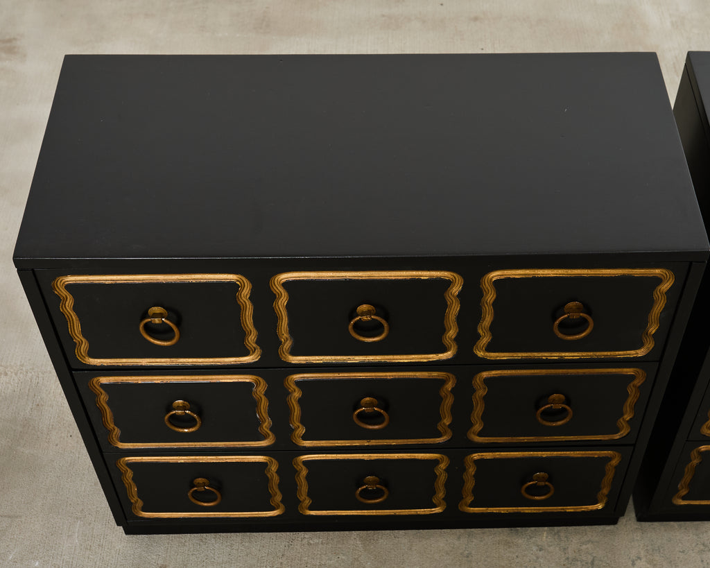 Set of Three Dorothy Draper Espana Chests in Black Bean