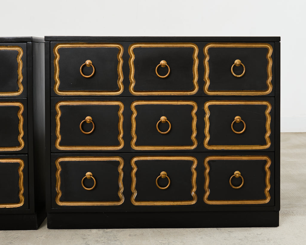 Set of Three Dorothy Draper Espana Chests in Black Bean