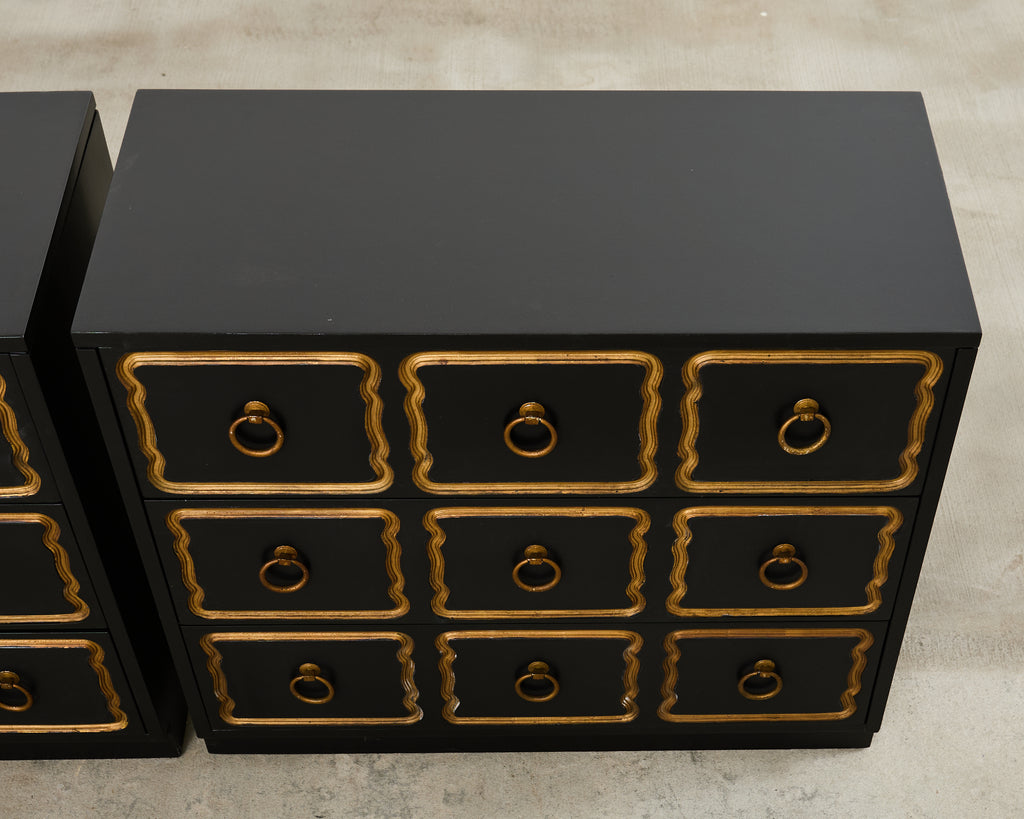 Set of Three Dorothy Draper Espana Chests in Black Bean