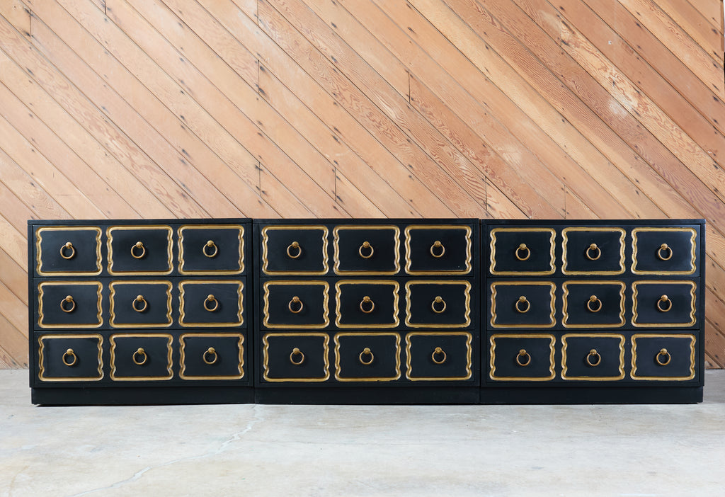 Set of Three Dorothy Draper Espana Chests in Black Bean
