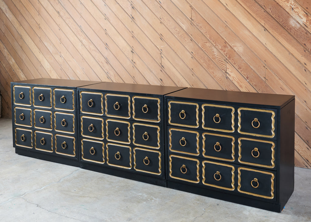 Set of Three Dorothy Draper Espana Chests in Black Bean