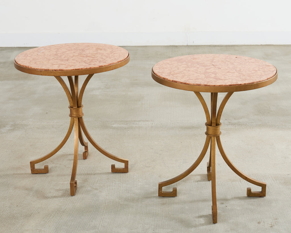 Pair of Arturo Pani Style Iron Marble Top Drink Tables