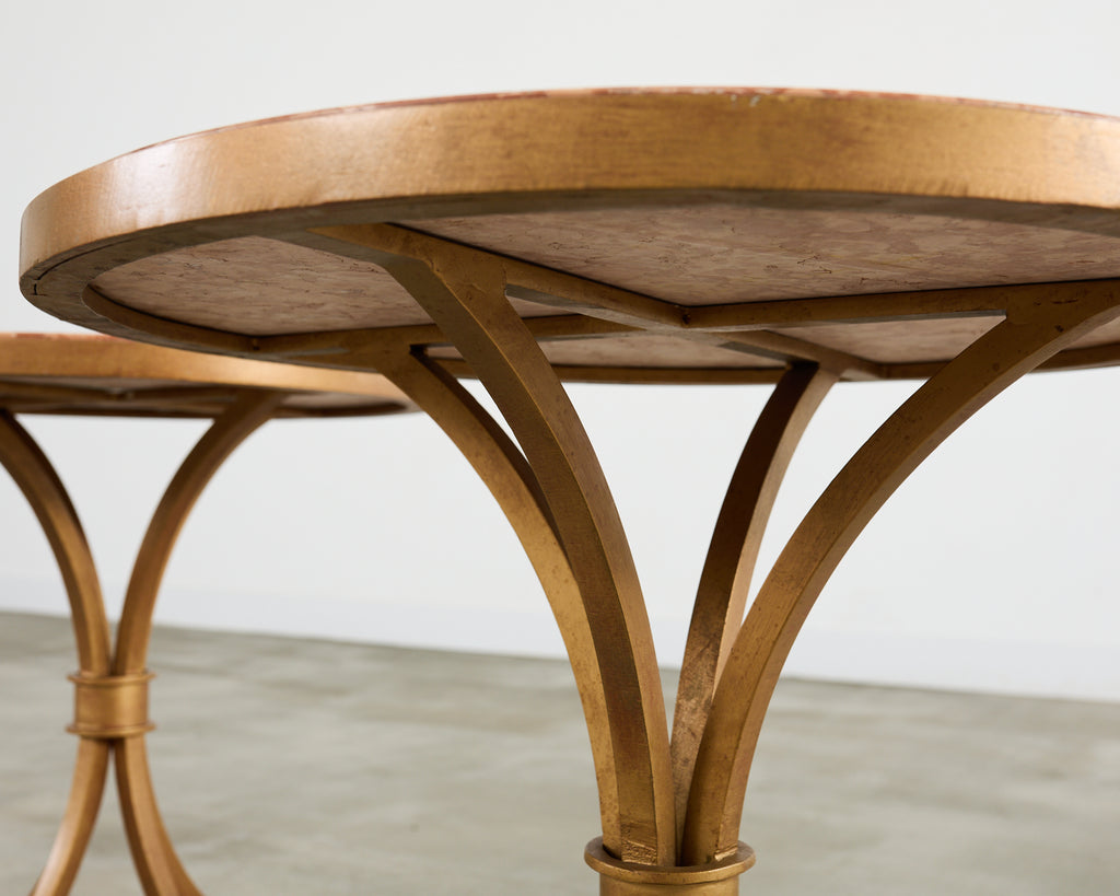 Pair of Arturo Pani Style Iron Marble Top Drink Tables