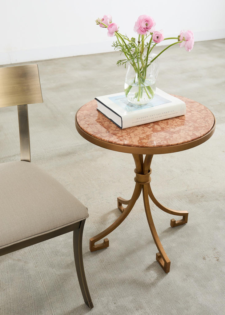 Pair of Arturo Pani Style Iron Marble Top Drink Tables