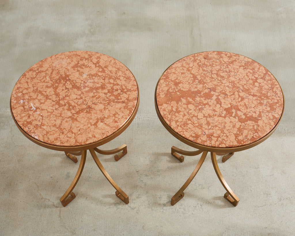 Pair of Arturo Pani Style Iron Marble Top Drink Tables