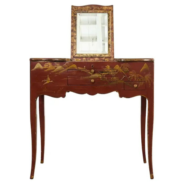 antique ladies dressing table English Chinoiserie Decorated Queen Anne Vanity Dressing Table – Erin Lane  Estate