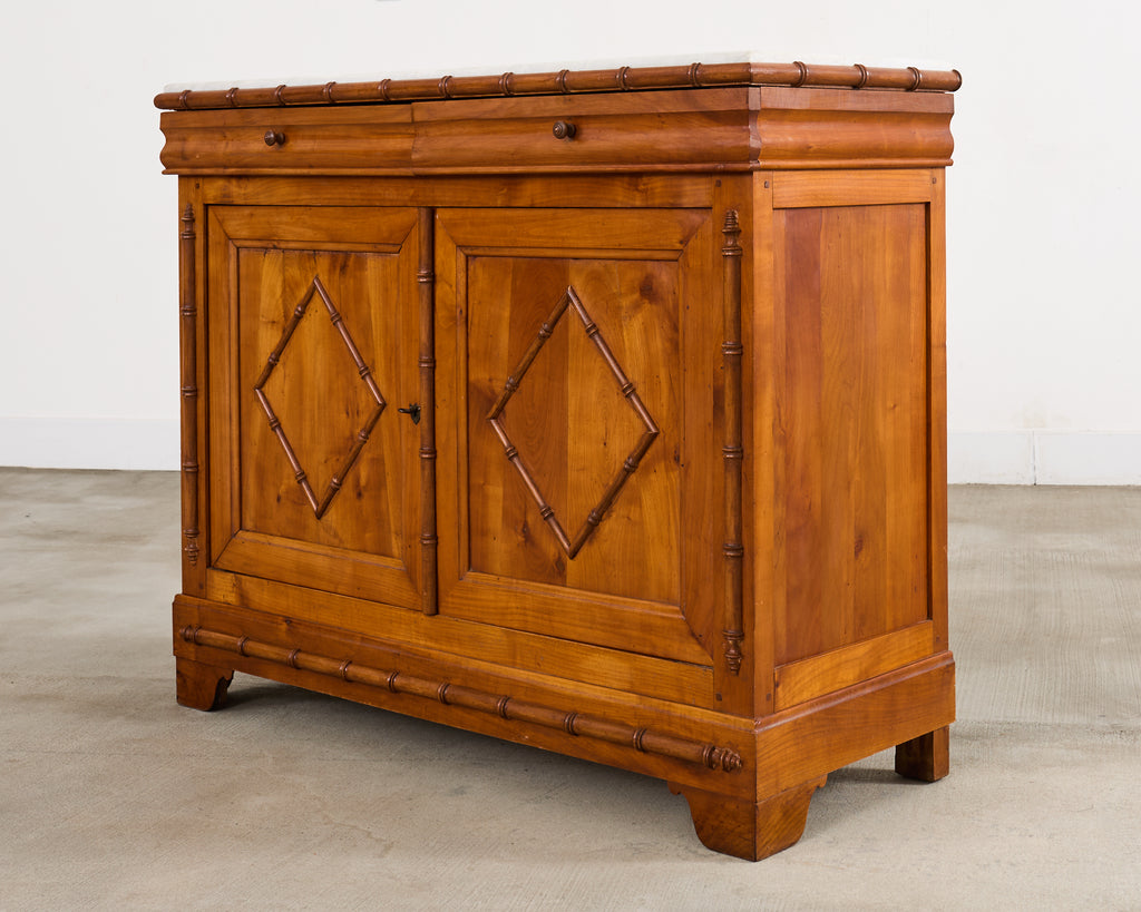 English Aesthetic Movement Faux Bamboo Marble Top Buffet Sideboard