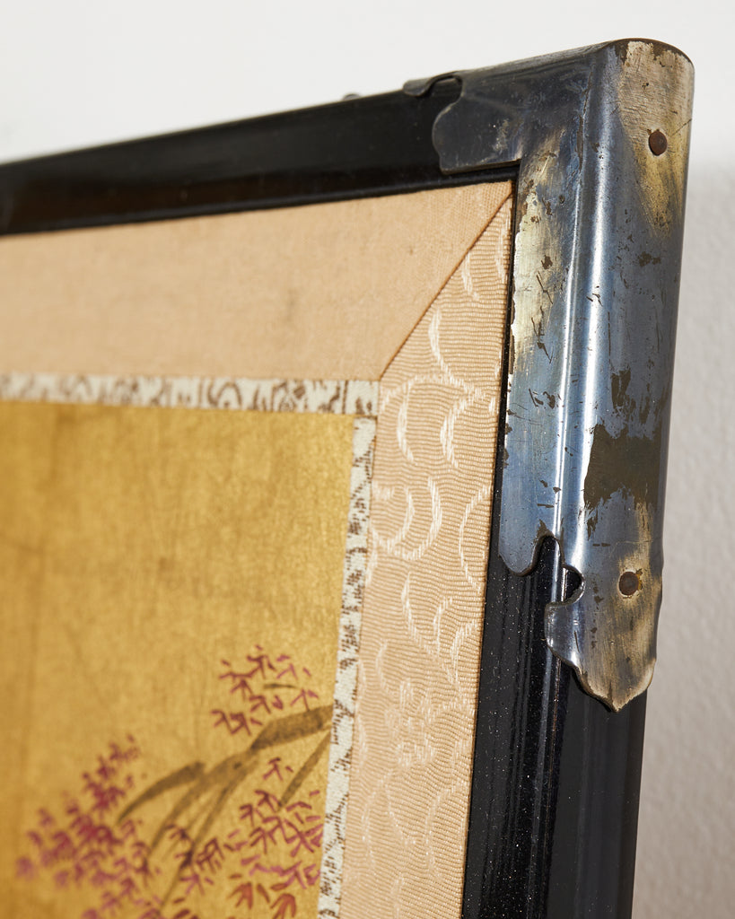 Japanese Showa Four Panel Screen Autumn Landscape on Gilt
