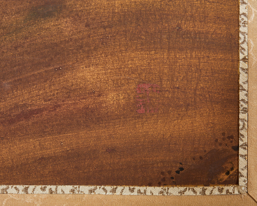 Japanese Showa Four Panel Screen Autumn Landscape on Gilt