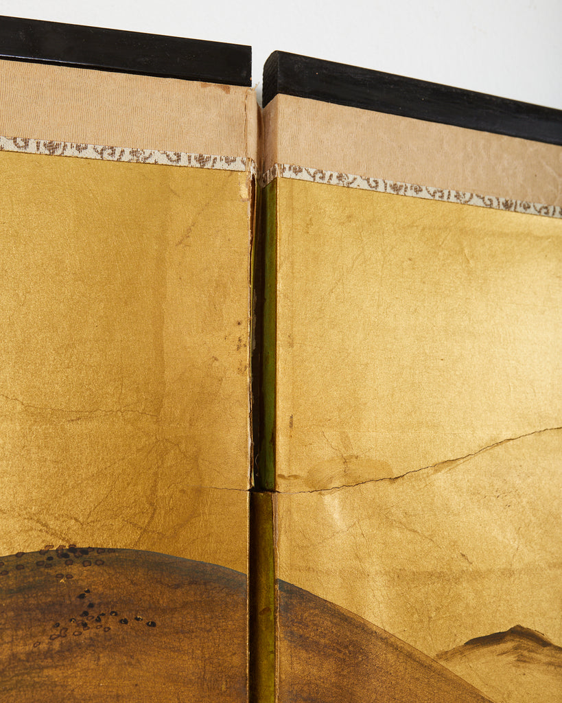 Japanese Showa Four Panel Screen Autumn Landscape on Gilt