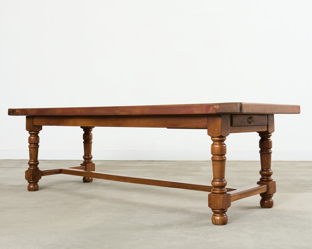 Country English Provincial Walnut Farmhouse Trestle Dining Table 8 Ft.