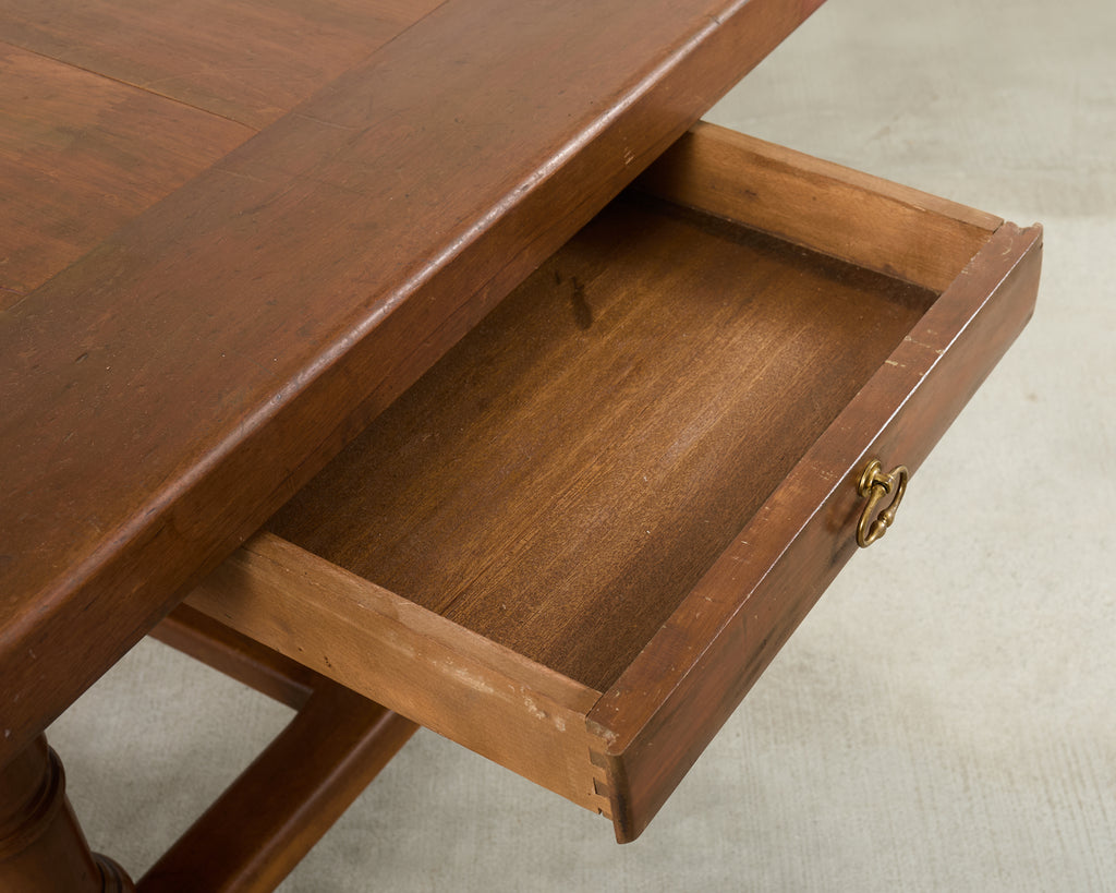 Country English Provincial Walnut Farmhouse Trestle Dining Table 8 Ft.