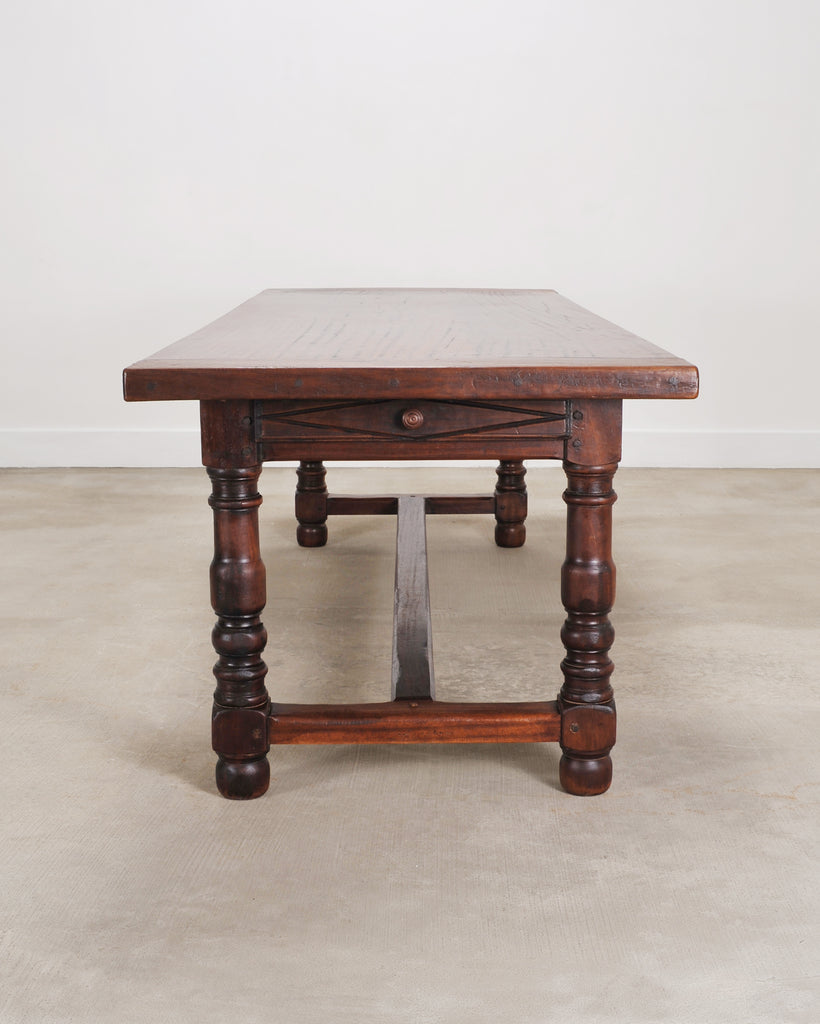 Country French Provincial Mahogany Farmhouse Dining Table 8 Ft