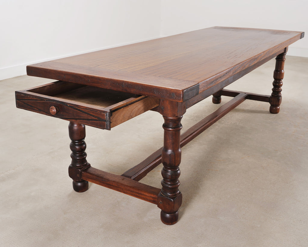 Country French Provincial Mahogany Farmhouse Dining Table 8 Ft