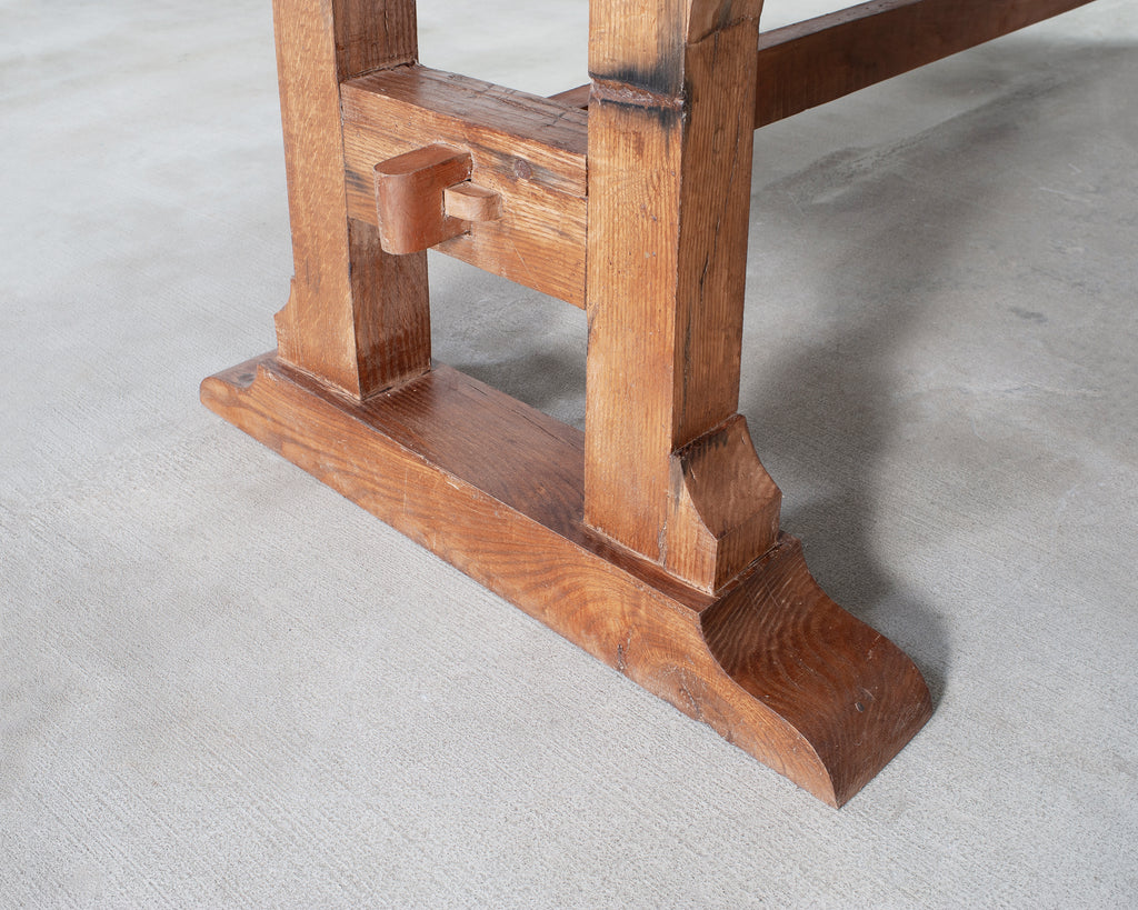 Monumental French Arts Crafts Oak Farmhouse Dining Table 9.5 Ft