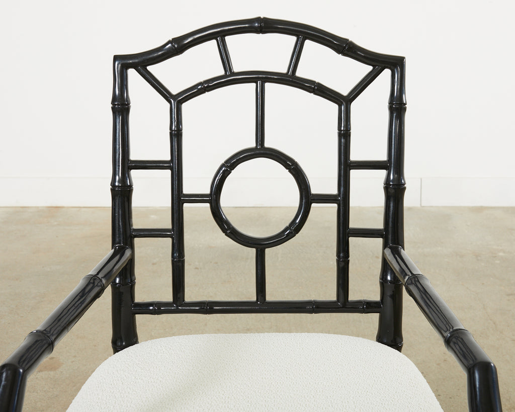 Set of Eight Faux Bamboo Bouclé Lacquered Chloe Dining Chairs