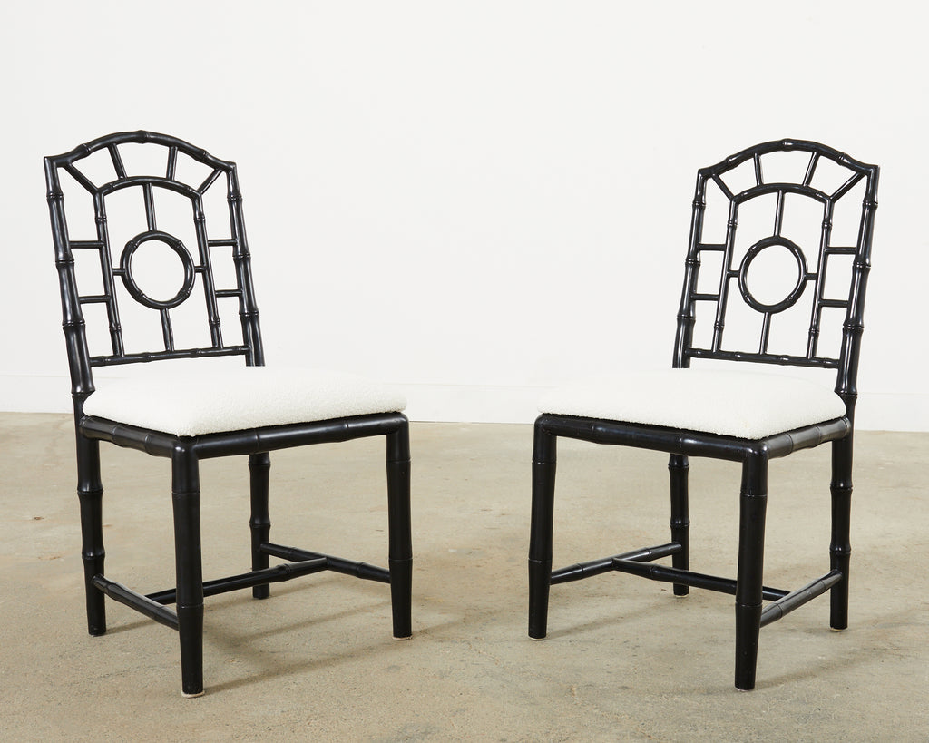 Set of Eight Faux Bamboo Bouclé Lacquered Chloe Dining Chairs