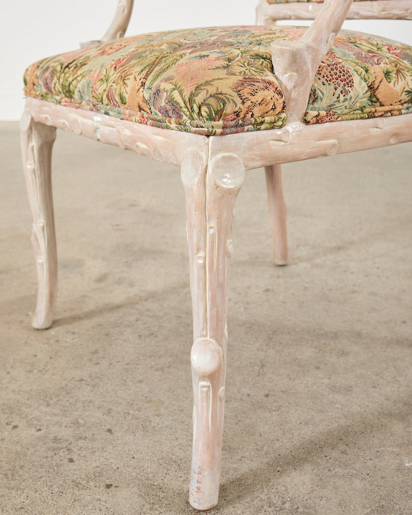 Italian Regency Style Carved Faux Bois Cerused Armchair