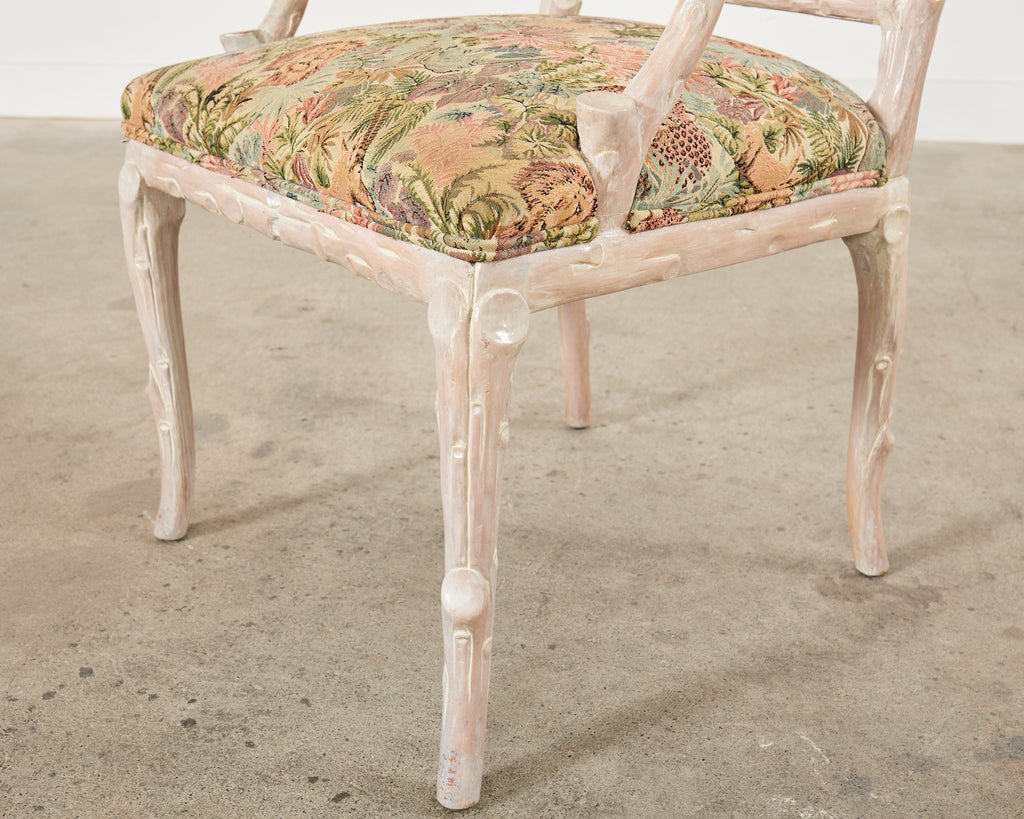 Italian Regency Style Carved Faux Bois Cerused Armchair