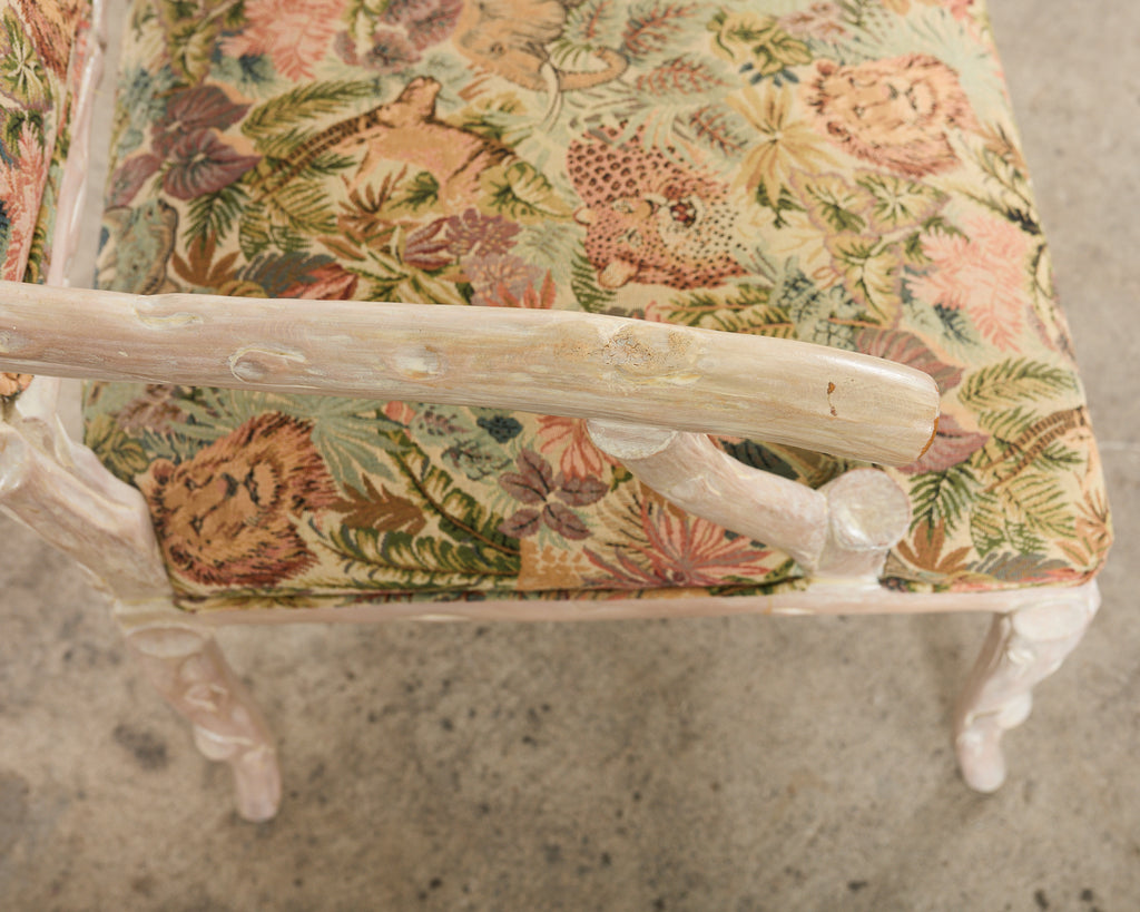 Italian Regency Style Carved Faux Bois Cerused Armchair