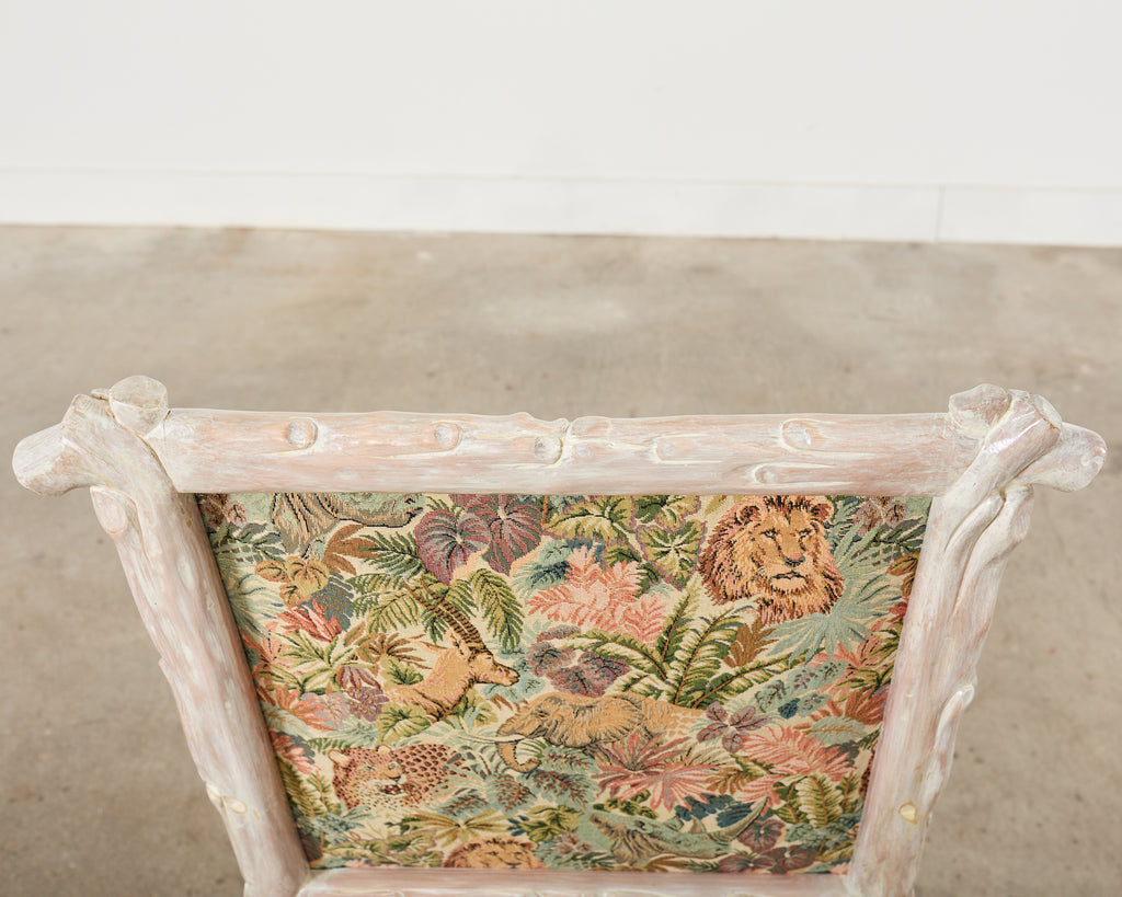 Italian Regency Style Carved Faux Bois Cerused Armchair