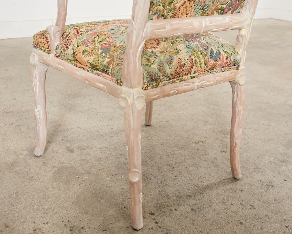 Italian Regency Style Carved Faux Bois Cerused Armchair