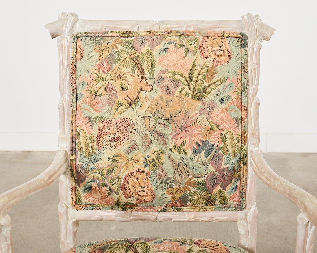 Italian Regency Style Carved Faux Bois Cerused Armchair