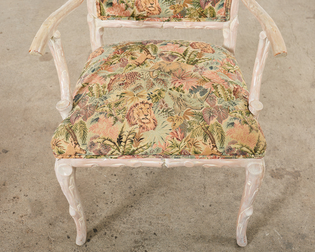 Italian Regency Style Carved Faux Bois Cerused Armchair