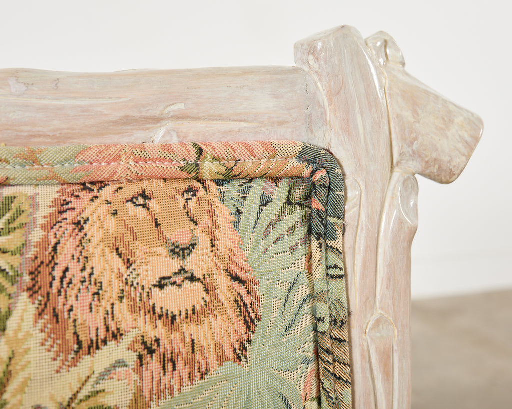 Italian Regency Style Carved Faux Bois Cerused Armchair