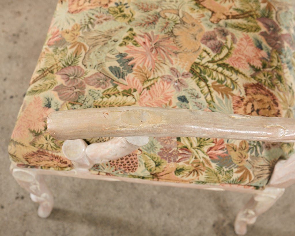 Italian Regency Style Carved Faux Bois Cerused Armchair